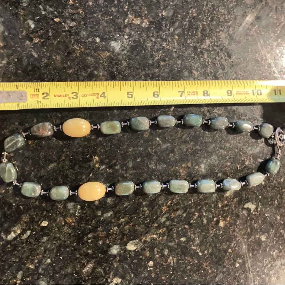 Vintage Jade Necklace with Green, Imperial yellow and silver beads